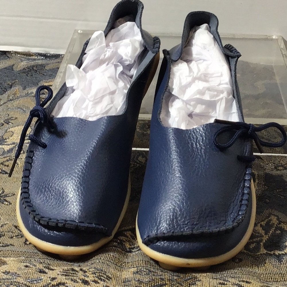 Socofy - lace up blue leather shoes Sz 8 8.5